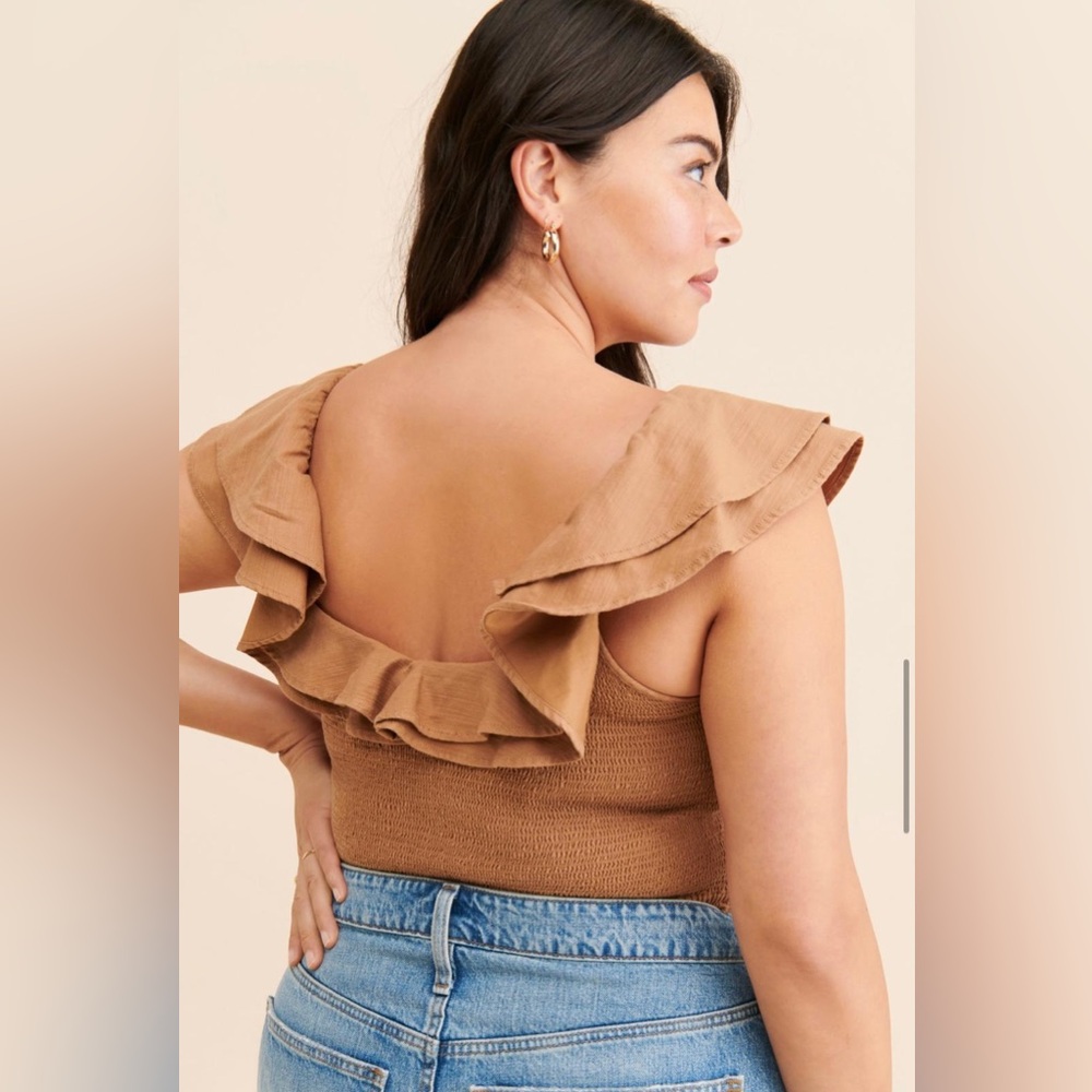Women's Tan Ruffle Top